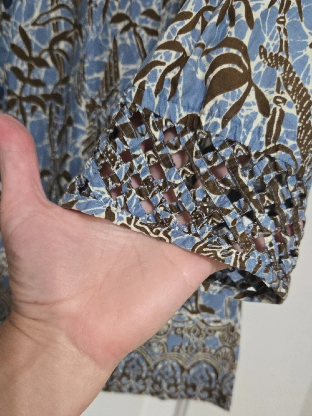 Columbia Light Blue and Brown Printed Relaxed Peasant Top